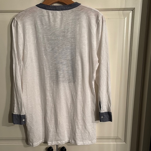 J.Crew Cream white long sleeve henley tee with chambray details. L - Picture 3 of 6